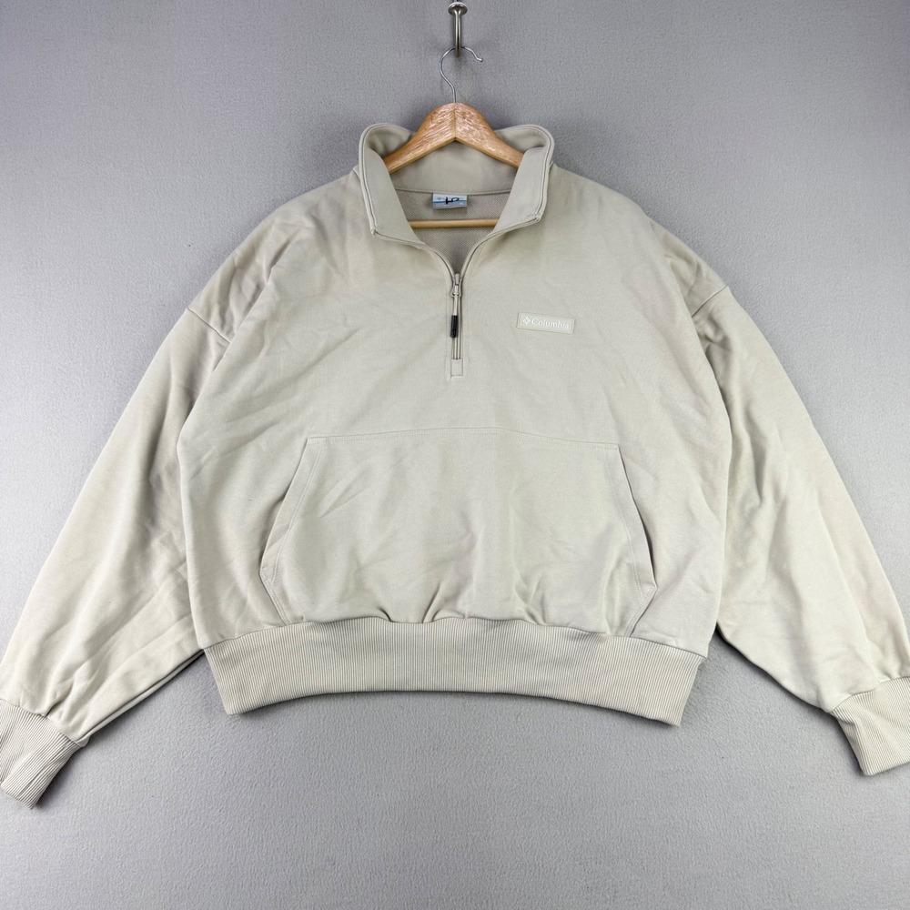 Columbia Marble Canyon French Terry 1/4 Zip Womens XL Khaki Soft Cozy Sweatshirt